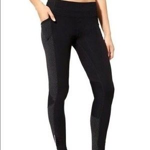 ATHLETA Dot Be Free Tight Leggings L Large Black Reflective Stretch EUC B41